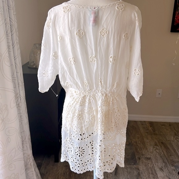 Johnny Was Cream Through Eyelets Scalloped Tunic Dress - Picture 7 of 10